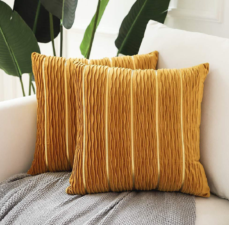 Luxury velvet striped pillow cover on sofa