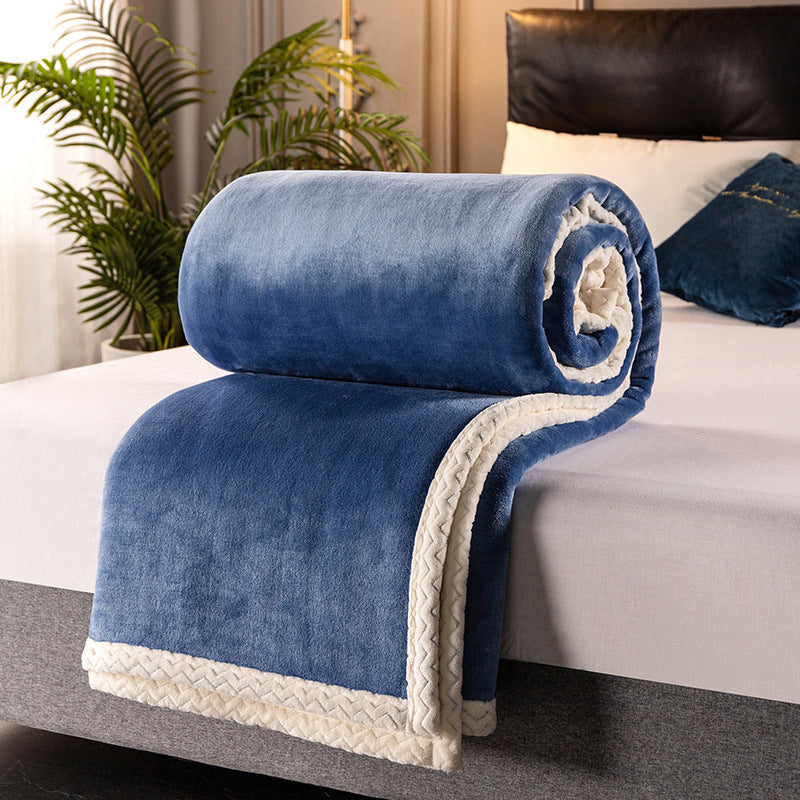 Ultra thick flannel fleece blanket on sofa