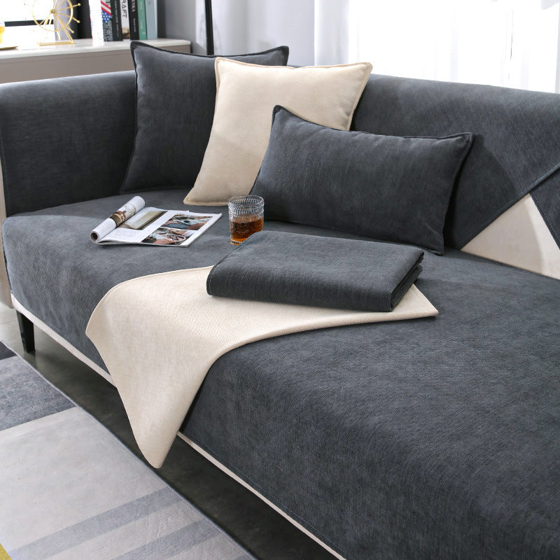 Soft chenille sofa cover on modern couch