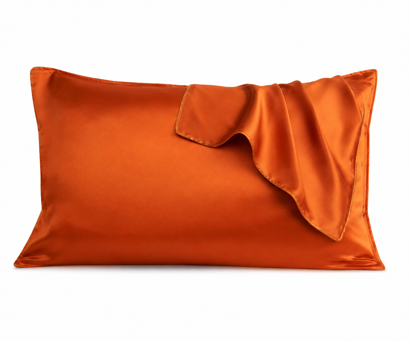Orange satin pillowcase on a white background