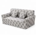 Gray and white checkered sofa with cushions on a white background