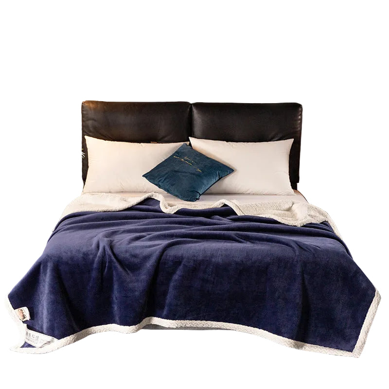 Ultra thick flannel fleece blanket on sofa