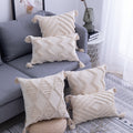 Tufted cotton linen pillow cover on sofa